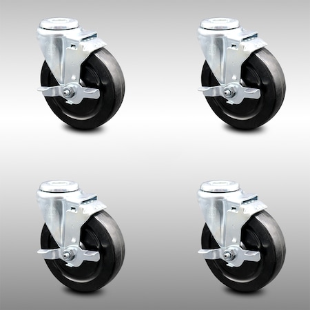 Service Caster 5 Inch SS Hard Rubber Wheel Swivel Bolt Hole Caster Set with Brake SCC SCC-SSBH20S514-HRS-TLB-4